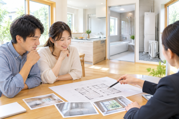 窓と給湯設備のリフォーム計画を確認するイメージ