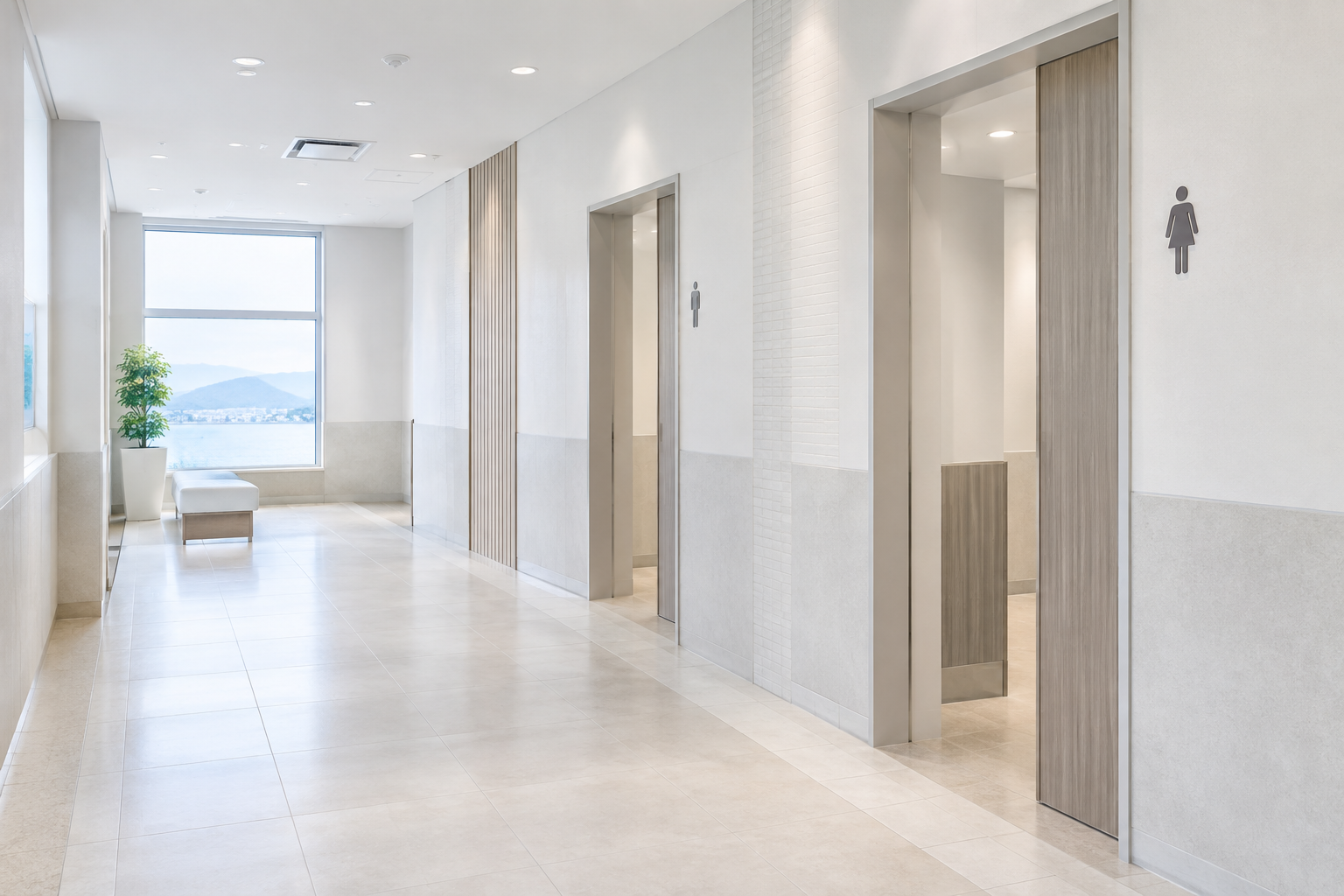 店舗トイレ改装をイメージした清潔な通路
