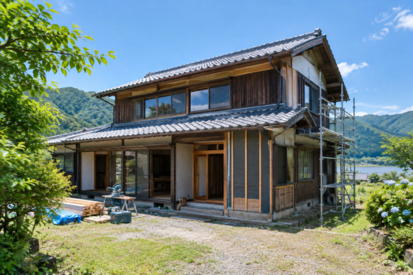 空き家リフォームをイメージした木造住宅の外観